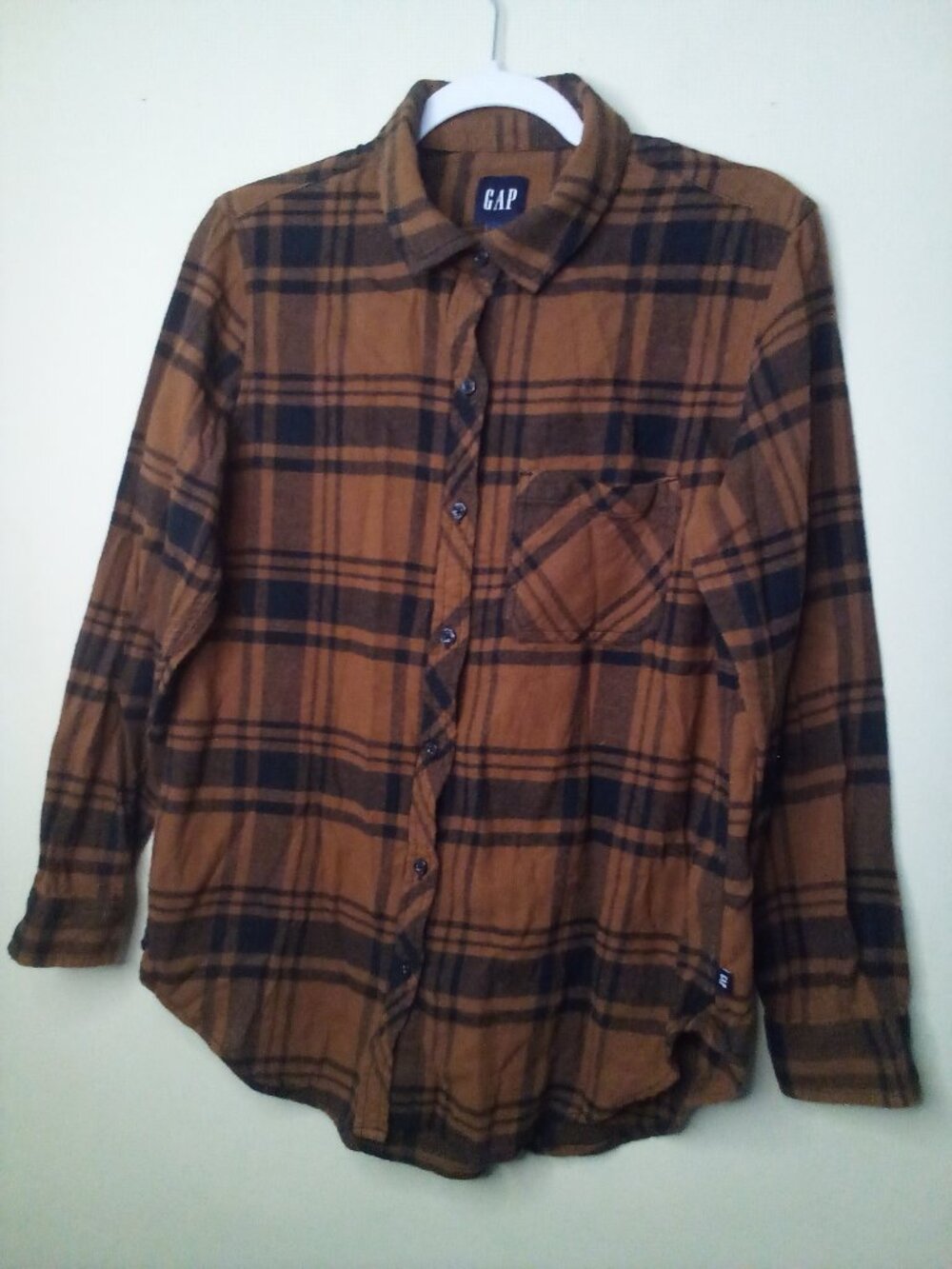 Gap Shirt Women M Button Up Long Sleeve Plaid Brown